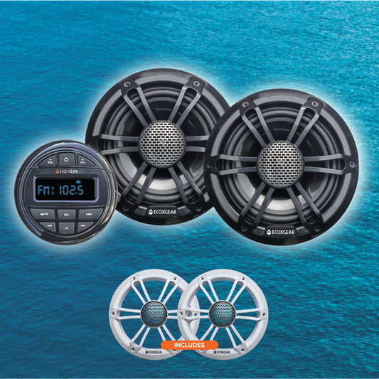 Marine Gauge Bluetooth & AM/FM Radio System with Dual 150W 6.5" Speakers Kit